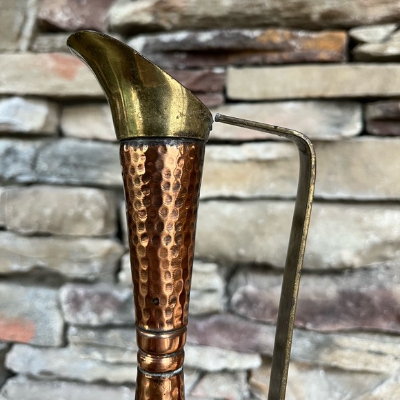 VTG Copper Ewer Brass Pedestal Hammered Etched Turkey Boho Pitcher India Decor - Picture 10 of 10